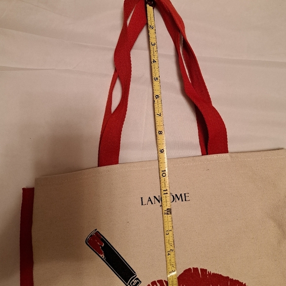 Lancome Canvas Tote Beach Grocery Reusable Bag Red Lips Khaki - Picture 7 of 7